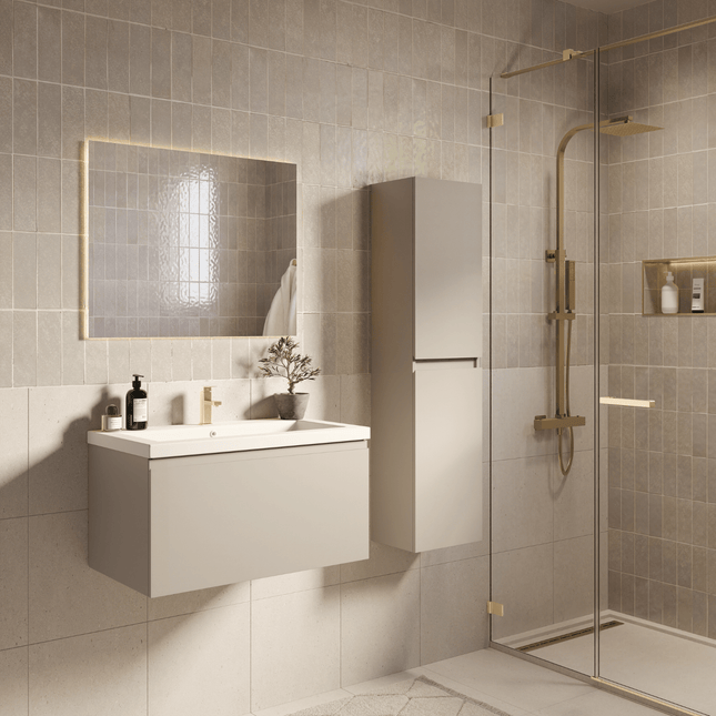 Ensemble meuble de salle de bain suspendu avec vasque blanche - Greige - 80 cm - SORRENTO
