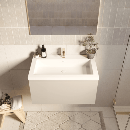 Meuble de salle de bain suspendu avec lavabo blanc - Greige - 80 cm - Modena