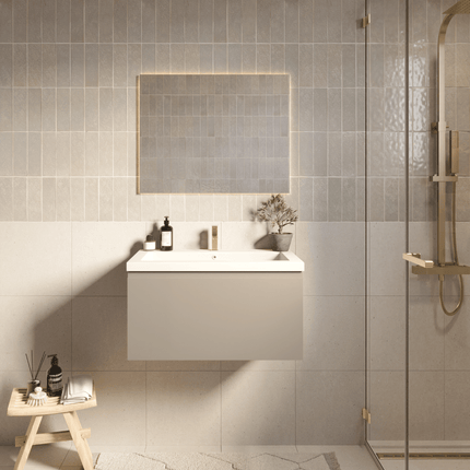 Meuble de salle de bain suspendu avec lavabo blanc - Greige - 80 cm - Modena