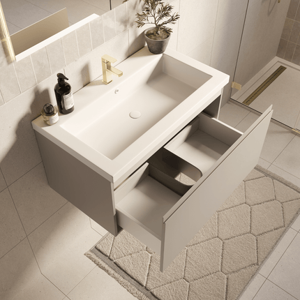Ensemble meuble de salle de bain suspendu avec vasque blanche - Greige - 80 cm - SORRENTO