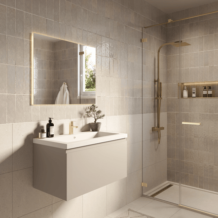 Meuble de salle de bain suspendu avec lavabo blanc - Greige - 80 cm - Modena