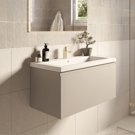 Ensemble meuble de salle de bain suspendu avec vasque blanche - Greige - 80 cm - SORRENTO