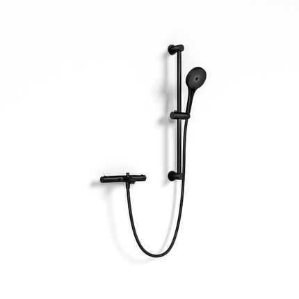 Mitigeur thermostatique baignoire finition mate noire avec pomme de douche - 15 cm - Sorin