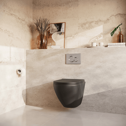 Toilettes suspendues sans bride avec réservoir encastré - Noir - Linea