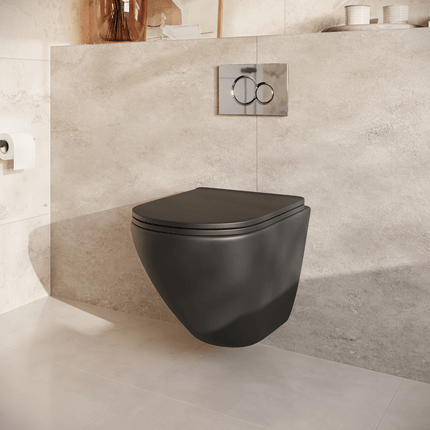 Toilettes suspendues sans bride avec réservoir encastré - Noir - Linea