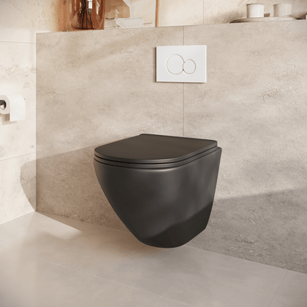 WC suspendu avec réservoir encastré - Rond noir - Linea
