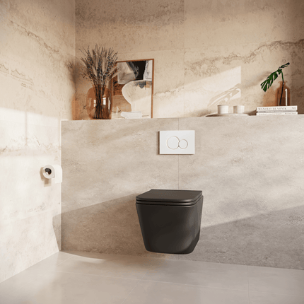 Toilette suspendue design carré avec réservoir encastré - Noir - Linea