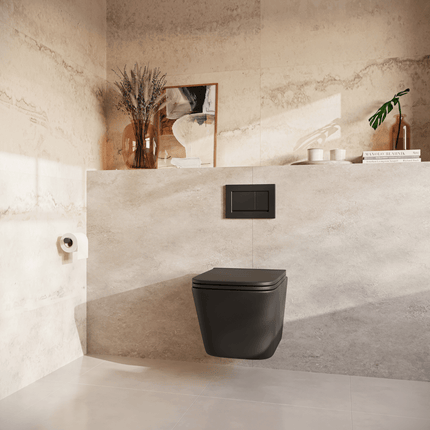 Toilette suspendue design carré avec réservoir encastré - Noir - Linea