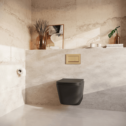WC suspendu design carré avec réservoir encastré réglable - Noir - Linea