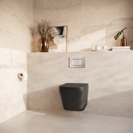 Toilette suspendue sans bride avec réservoir encastré - Noir - Linea