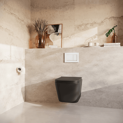Toilette suspendue sans bride avec réservoir encastré - Noir - Linea