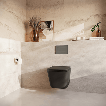 Toilette suspendue sans bride avec réservoir encastré - Noir - Linea