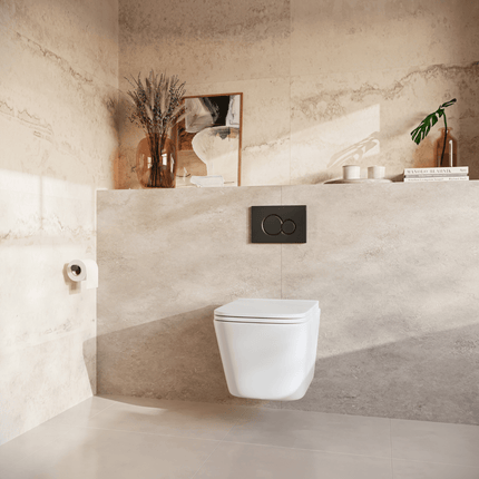 Toilette suspendue carrée avec réservoir encastré - Blanc - Linea