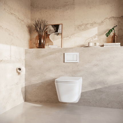 Toilettes suspendues sans rebord avec réservoir encastré - blanc - Linea