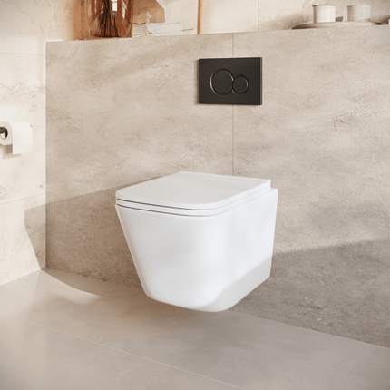 Toilette suspendue carrée avec réservoir encastré - Blanc - Linea