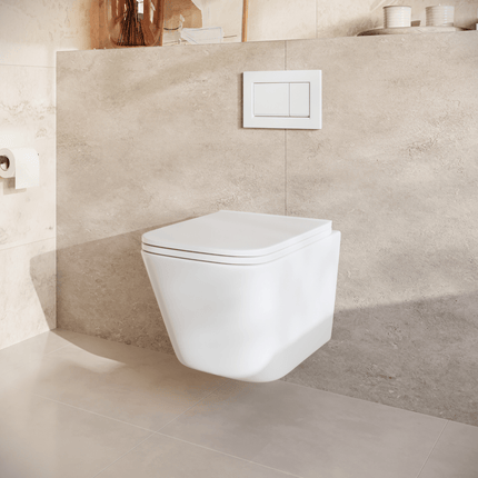 Toilettes suspendues sans rebord avec réservoir encastré - blanc - Linea