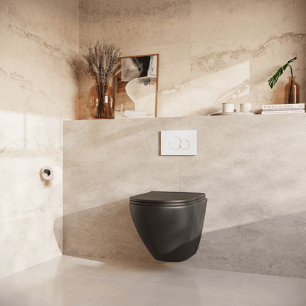 WC suspendu avec réservoir encastré - Rond noir - Linea