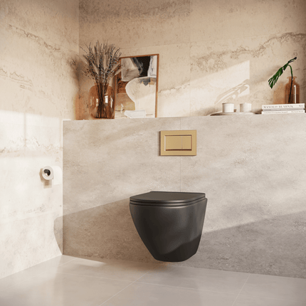 WC suspendu sans rebord avec réservoir encastré - noir - Linea