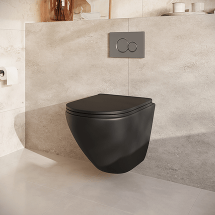 Toilette suspendue design rond avec réservoir encastré - noir - Linea