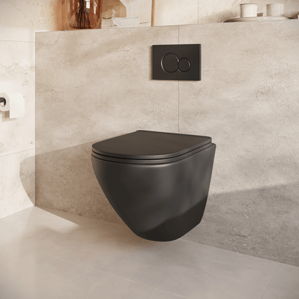 Toilette suspendue sans bride avec réservoir encastré - Noir - Linea
