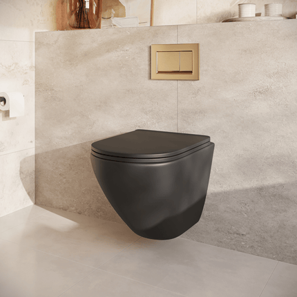 WC suspendu sans rebord avec réservoir encastré - noir - Linea