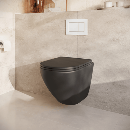 Toilette suspendue design rond avec réservoir encastré - noir - Linea