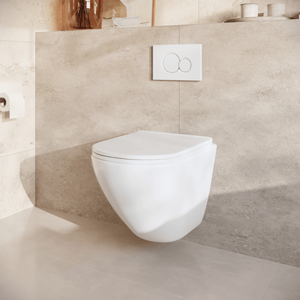 Toilettes suspendues sans bride avec réservoir encastré - Blanc - Linea
