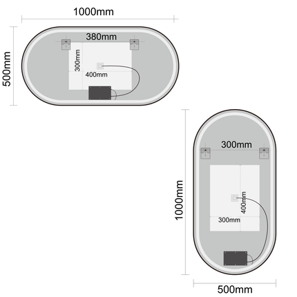 Miroir ovale avec éclairage LED réglable - noir - 100 cm - Tanger