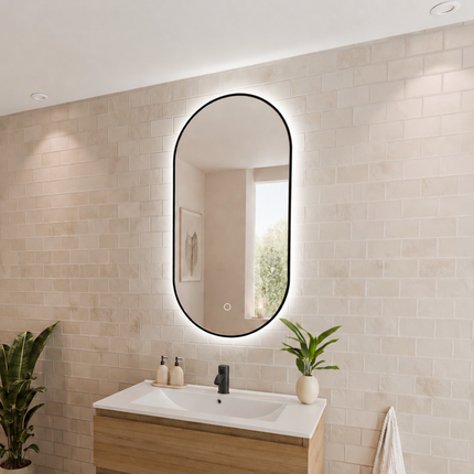 Miroir ovale avec éclairage LED réglable - noir - 100 cm - Tanger