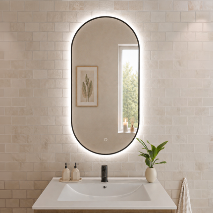 Miroir ovale avec éclairage LED réglable - noir - 100 cm - Tanger