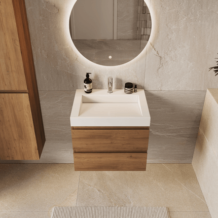 Meuble de salle de bains suspendu design contemporain avec vasque inclinée en minéral de marbre - blanc - 60 cm - Zarivo