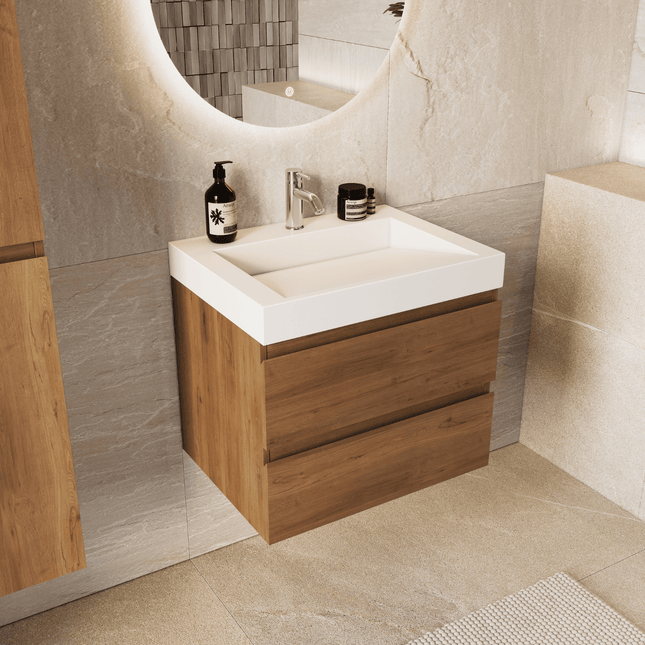 Meuble de salle de bains suspendu design contemporain avec vasque inclinée en minéral de marbre - blanc - 60 cm - Zarivo