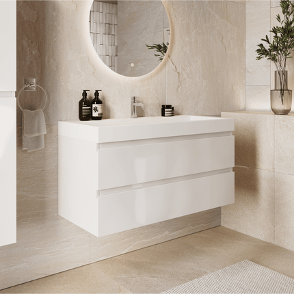 Meuble bas suspendu avec lavabo incliné - Blanc brillant - 100 cm - Azuro
