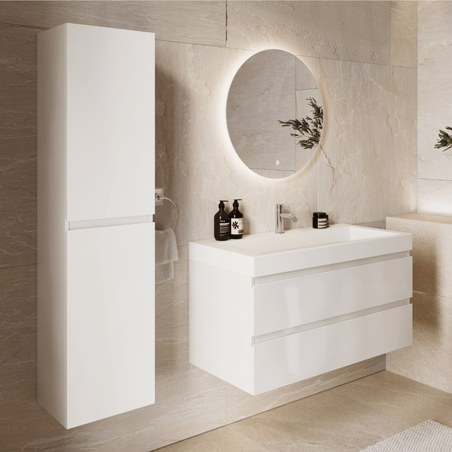 Meuble bas suspendu avec lavabo incliné - Blanc brillant - 100 cm - Azuro