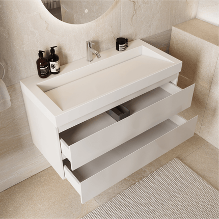 Meuble bas suspendu avec lavabo incliné - Blanc brillant - 100 cm - Azuro
