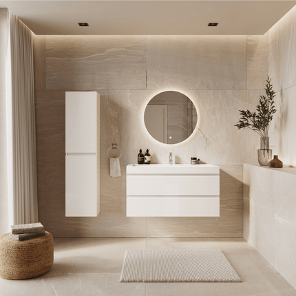 Meuble bas suspendu avec lavabo incliné - Blanc brillant - 100 cm - Azuro