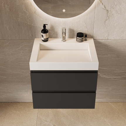 Meuble de salle de bain suspendu noir mat avec vasque inclinée blanche - 60 cm - Zarivo