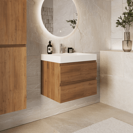 Meuble de salle de bains suspendu Azuro avec lavabo en marbre minéral - Blanc - 60 cm - Azuro