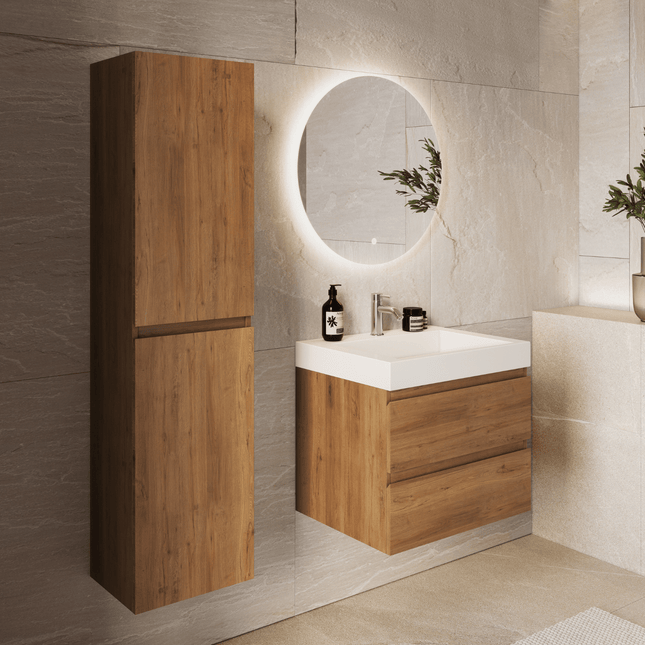Meuble de salle de bains suspendu Azuro avec lavabo en marbre minéral - Blanc - 60 cm - Azuro