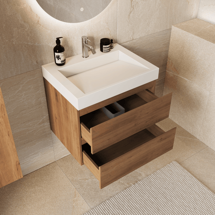 Meuble de salle de bains suspendu design contemporain avec vasque inclinée en minéral de marbre - blanc - 60 cm - Zarivo