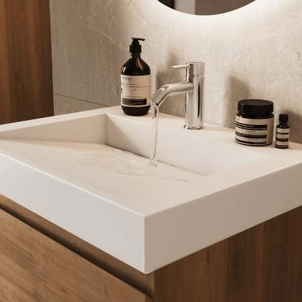 Meuble de salle de bains suspendu design contemporain avec vasque inclinée en minéral de marbre - blanc - 60 cm - Zarivo