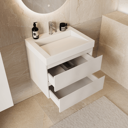 Meuble de salle de bain suspendu blanc brillant avec vasque inclinée - Blanc - 60 cm - Azuro