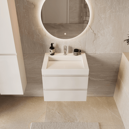 Meuble de salle de bain suspendu blanc brillant avec vasque inclinée - Blanc - 60 cm - Azuro
