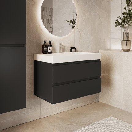 Meuble de salle de bains suspendu avec vasque inclinée - Noir et blanc - 80 cm - Azuro