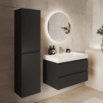 Meuble de salle de bains suspendu avec vasque inclinée - Noir et blanc - 80 cm - Azuro