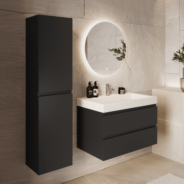 Meuble de salle de bains suspendu avec vasque inclinée - Noir et blanc - 80 cm - Azuro