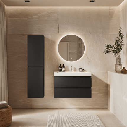 Meuble de salle de bains suspendu avec vasque inclinée - Noir et blanc - 80 cm - Azuro