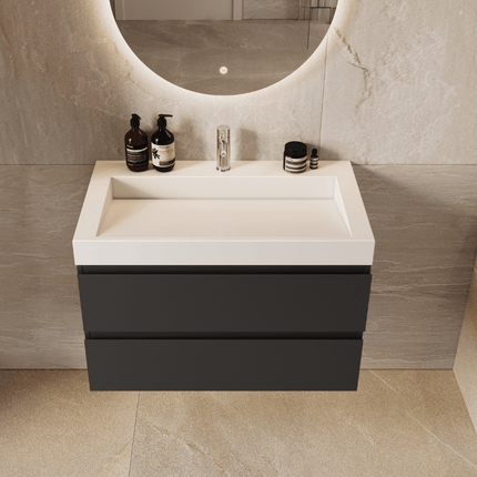 Meuble de salle de bains suspendu avec vasque inclinée - Noir et blanc - 80 cm - Azuro