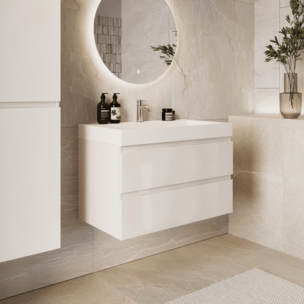 Meuble de salle de bain suspendu brillant avec vasque inclinée - blanc - 80 cm - Azuro
