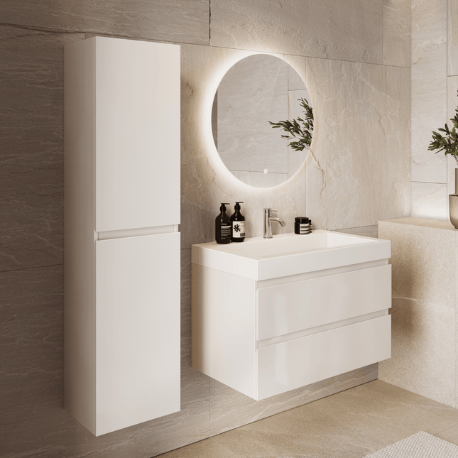 Meuble de salle de bain suspendu brillant avec vasque inclinée - blanc - 80 cm - Azuro